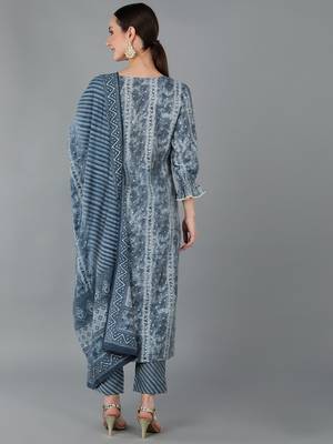 charcoal color dyed silk blend styles kurta trouser with dupatta 4