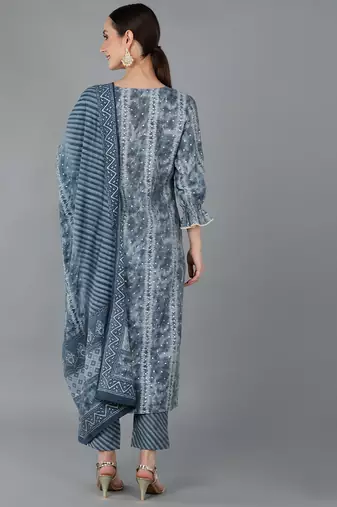 charcoal color dyed silk blend styles kurta trouser with dupatta