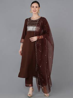 Brown Silk Kurta Trouser with Dupatta 1