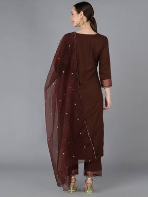 Brown Silk Kurta Trouser with Dupatta 4