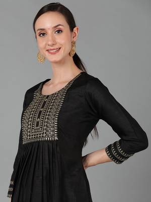 black color embroidered silk blend styles kurta trouser with dupatta 2