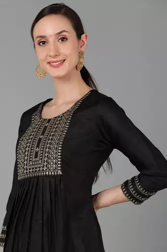 black color embroidered silk blend styles kurta trouser with dupatta