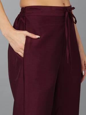 magenta color embroidered silk blend styles kurta trouser with dupatta 5