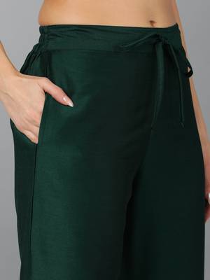 green color embroidered silk blend styles kurta palazzo with dupatta 5
