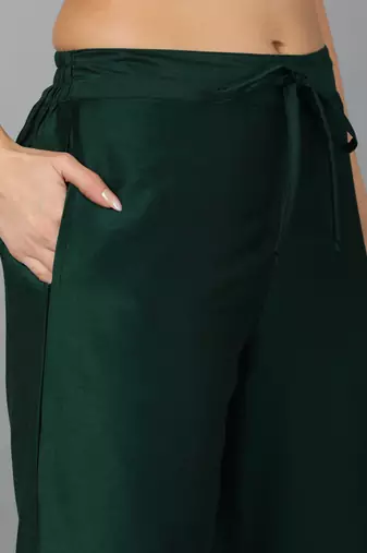green color embroidered silk blend styles kurta palazzo with dupatta