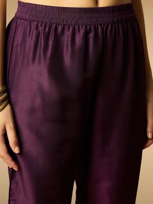 purple color embroidered silk blend styles kurta palazzo with dupatta 5