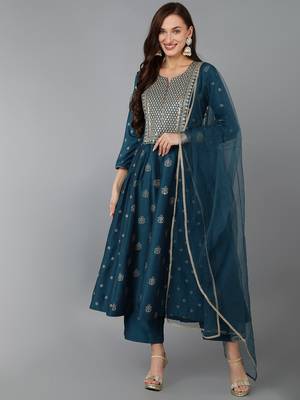 Teal Blue Anarkali Kurta Set with Dupatta 1