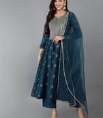 Teal Blue Anarkali Kurta Set with Dupatta
