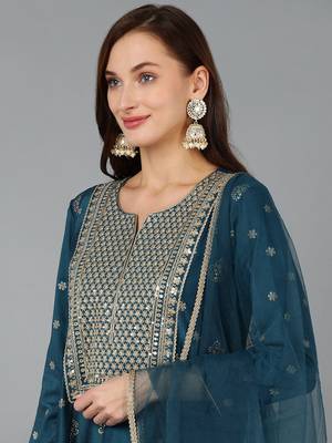 Teal Blue Anarkali Kurta Set with Dupatta 2