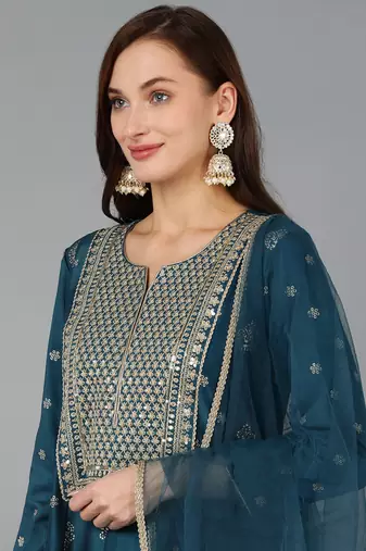 Teal Blue Anarkali Kurta Set with Dupatta
