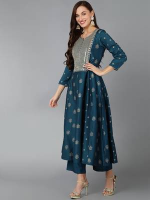 Teal Blue Anarkali Kurta Set with Dupatta 3