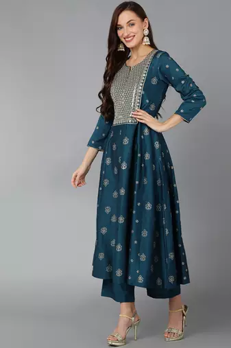 Teal Blue Anarkali Kurta Set with Dupatta