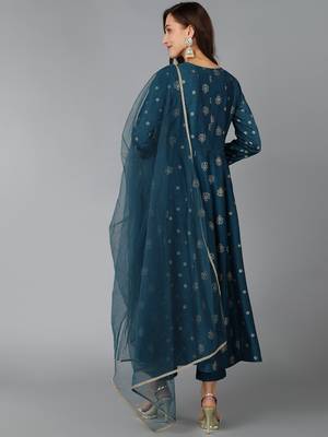 Teal Blue Anarkali Kurta Set with Dupatta 4