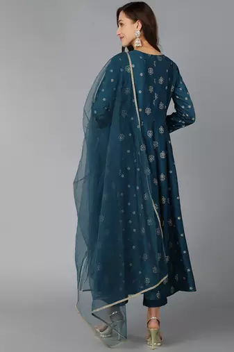 Teal Blue Anarkali Kurta Set with Dupatta