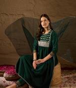 teal color embroidered silk blend styles kurta trouser with dupatta