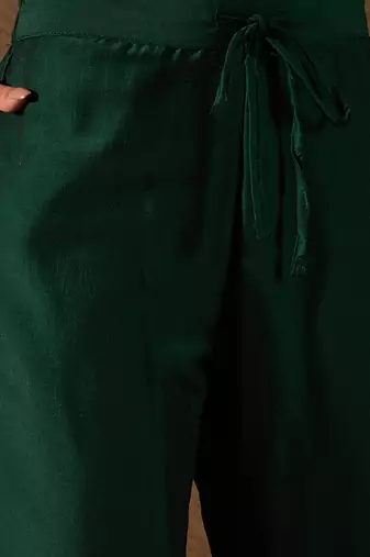 teal color embroidered silk blend styles kurta trouser with dupatta