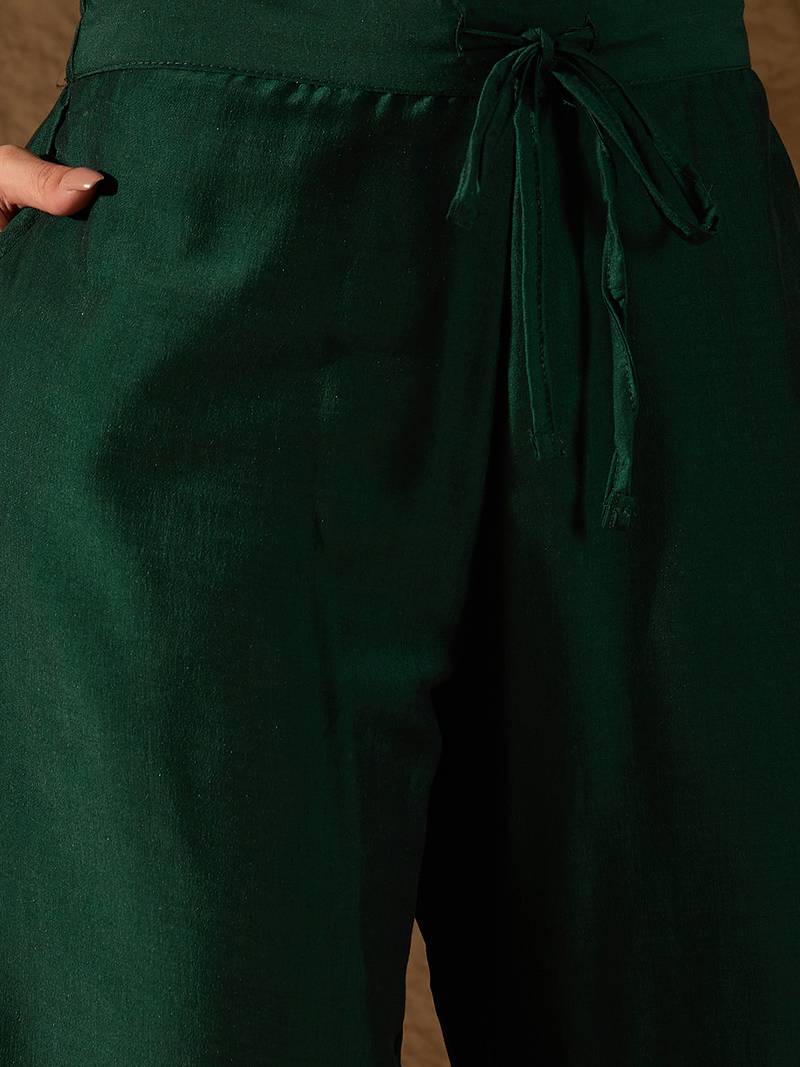 teal color embroidered silk blend styles kurta trouser with dupatta