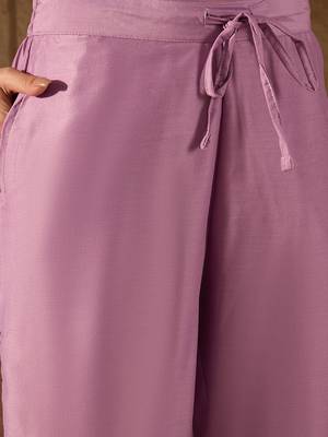 lavender color embroidered silk blend styles kurta trouser with dupatta 5
