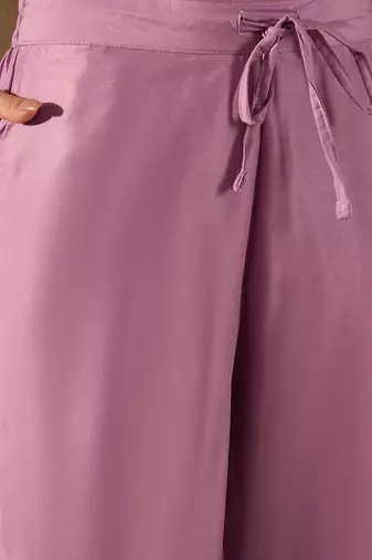 lavender color embroidered silk blend styles kurta trouser with dupatta
