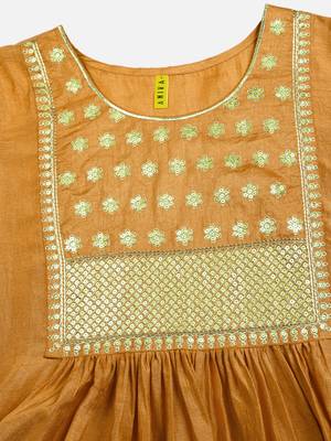 mustard color embroidered silk blend styles kurta trouser with dupatta 2