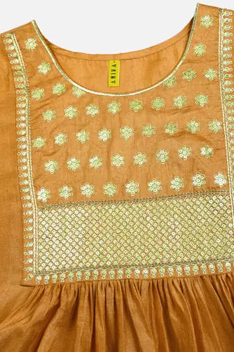 mustard color embroidered silk blend styles kurta trouser with dupatta