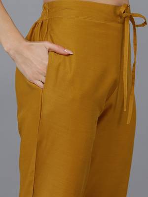 mustard color embroidered silk blend styles kurta trouser with dupatta 5