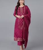 burgundy color woven design viscose rayon styles kurta trouser with dupatta