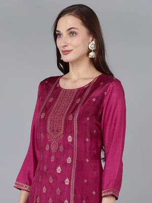 burgundy color woven design viscose rayon styles kurta trouser with dupatta 2