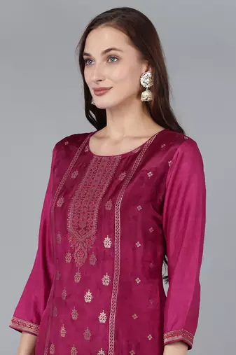 burgundy color woven design viscose rayon styles kurta trouser with dupatta