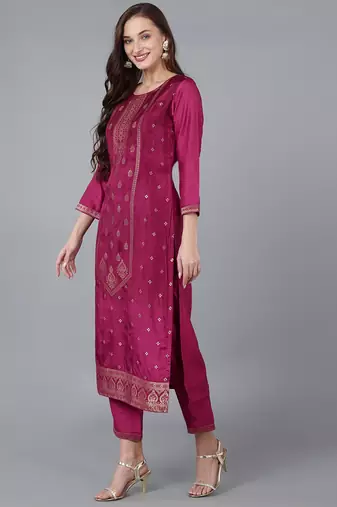 burgundy color woven design viscose rayon styles kurta trouser with dupatta