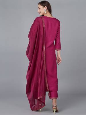 burgundy color woven design viscose rayon styles kurta trouser with dupatta 4