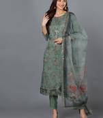 green color embroidered organza styles kurta trouser with dupatta