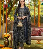 black color embroidered silk blend styles kurta trouser with dupatta