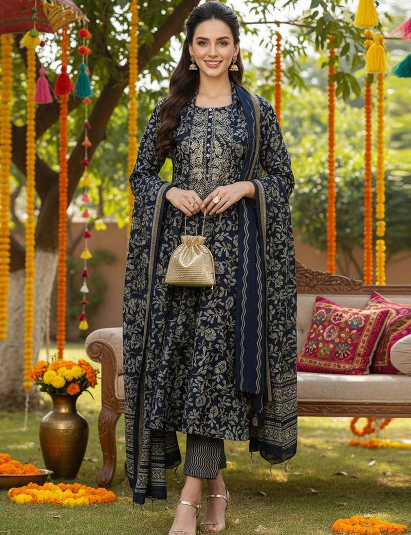 black color embroidered silk blend styles kurta trouser with dupatta