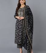 black color embroidered silk blend styles kurta trouser with dupatta