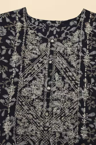 black color embroidered silk blend styles kurta trouser with dupatta