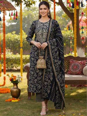 black color embroidered silk blend styles kurta trouser with dupatta 3