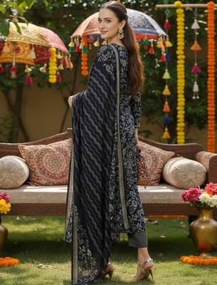 black color embroidered silk blend styles kurta trouser with dupatta 4