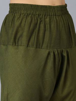 olive color embroidered silk blend styles kurta trouser with dupatta 5