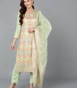 lime green color woven design poly chanderi styles kurta trouser with dupatta