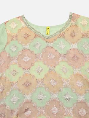 lime green color woven design poly chanderi styles kurta trouser with dupatta 2