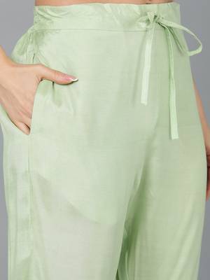 lime green color woven design poly chanderi styles kurta trouser with dupatta 5