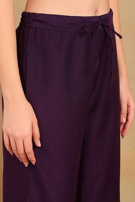 purple color embroidered silk blend styles kurta palazzo with dupatta 5