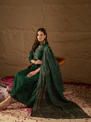 Forest Green Rayon Woven Design Salwar Suit 1