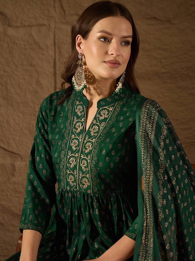 Forest Green Rayon Woven Design Salwar Suit