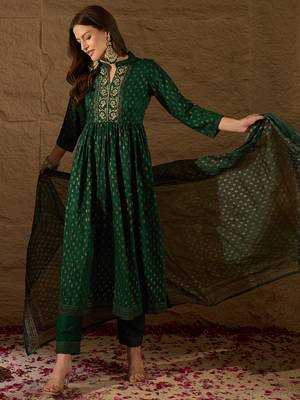 Forest Green Rayon Woven Design Salwar Suit 3