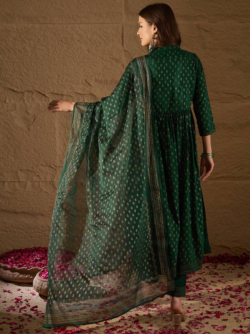 Forest Green Rayon Woven Design Salwar Suit