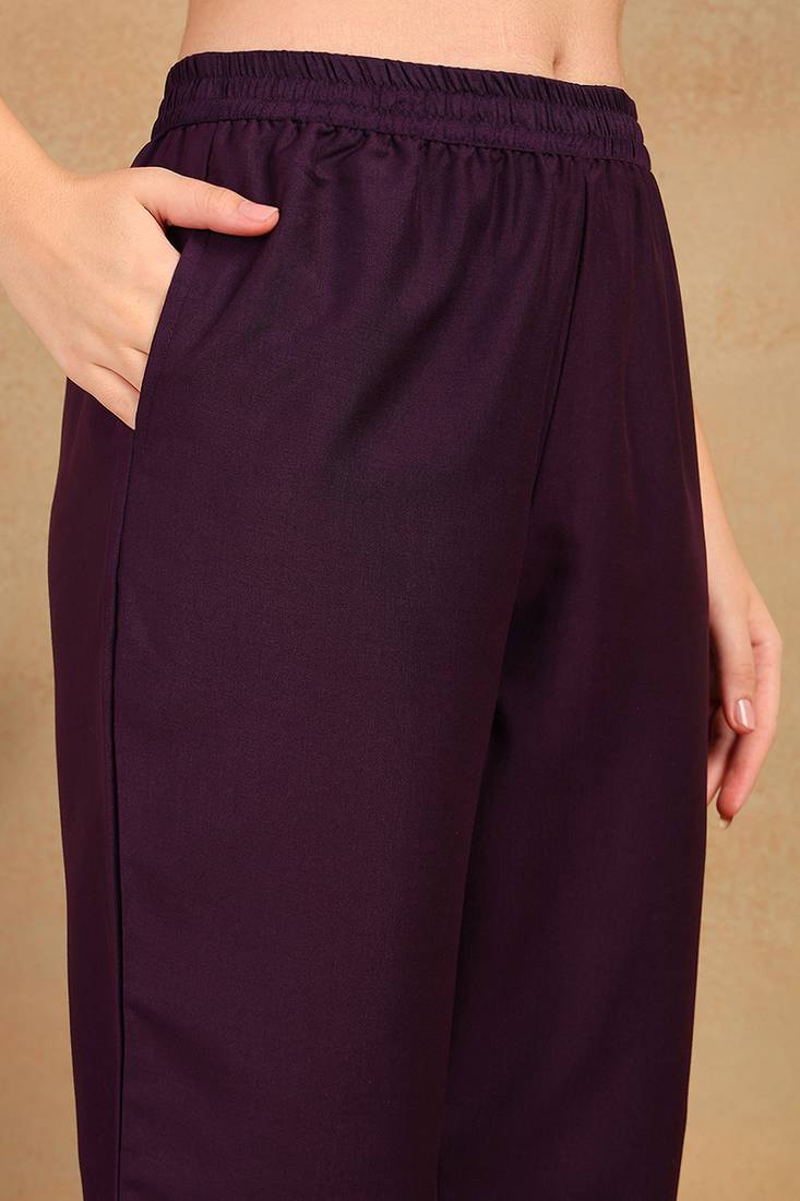 purple color embroidered silk blend styles kurta trouser with dupatta