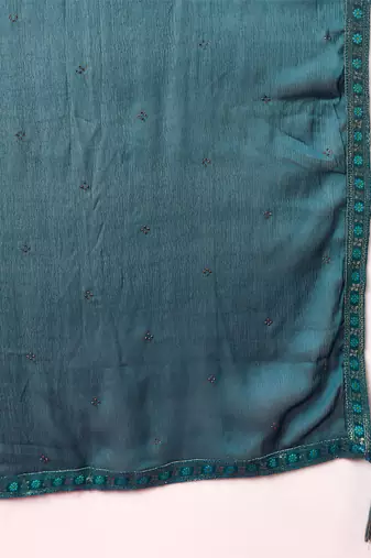 teal color woven design silk blend styles kurta trouser with dupatta