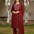 red color embroidered silk blend styles kurta trouser with dupatta